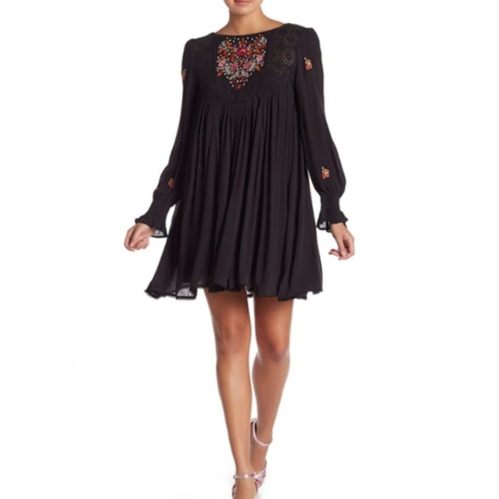 Free People Mohave Mini Dress Boho Embroidered Hippie Concert Festival Party XS